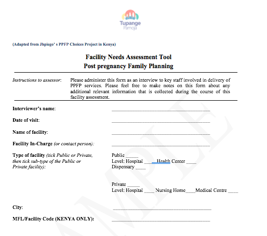 Facility Readiness Assessment Tool for Post-Pregnancy Family Planning