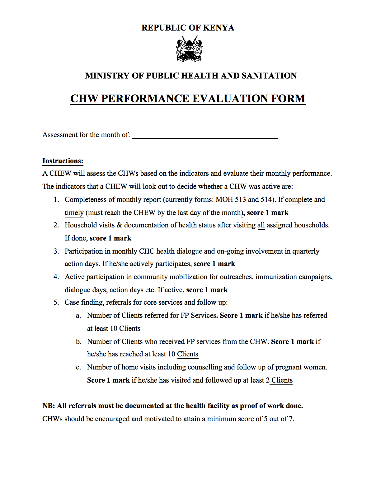 Community Health Worker Performance Evaluation Form
