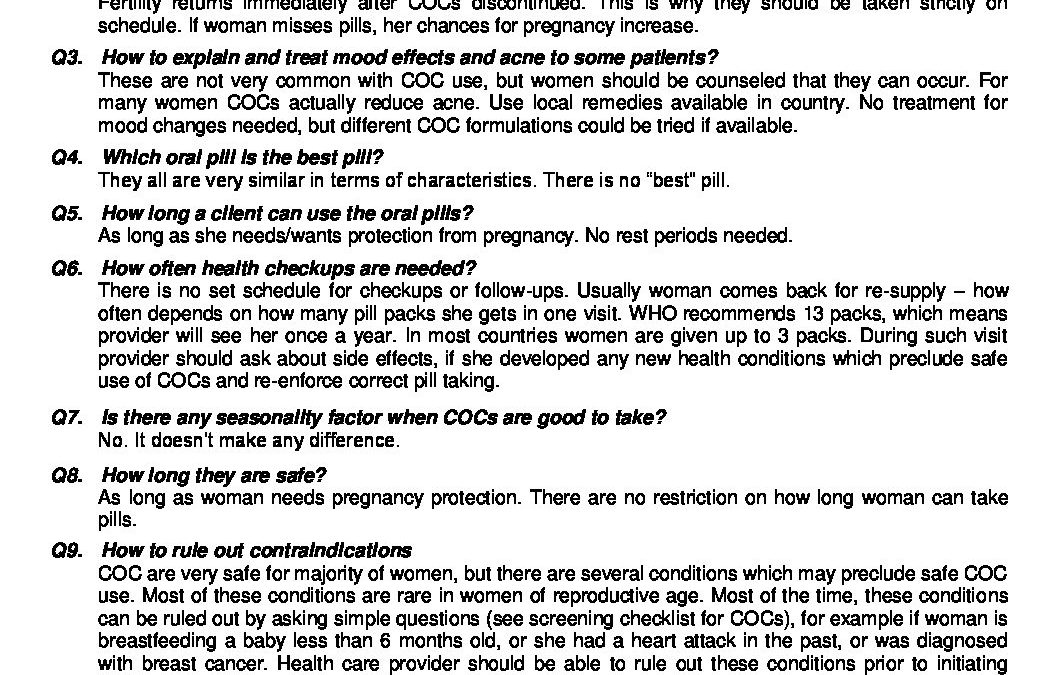 Combined Oral Contraceptive Pills (COCs) Provider FAQs (English)