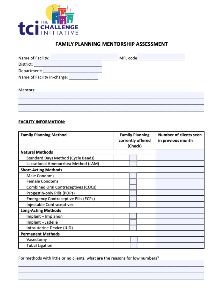 Family Planning Mentorship Assessment Checklist