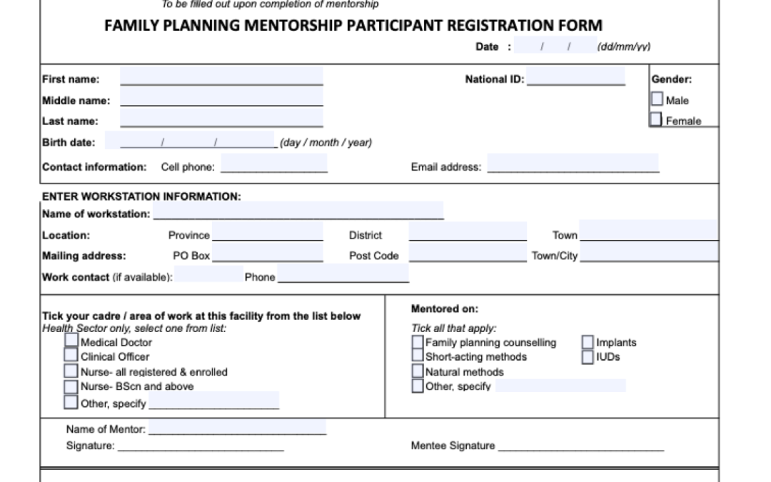 Family Planning Mentorship Participant Registration Form