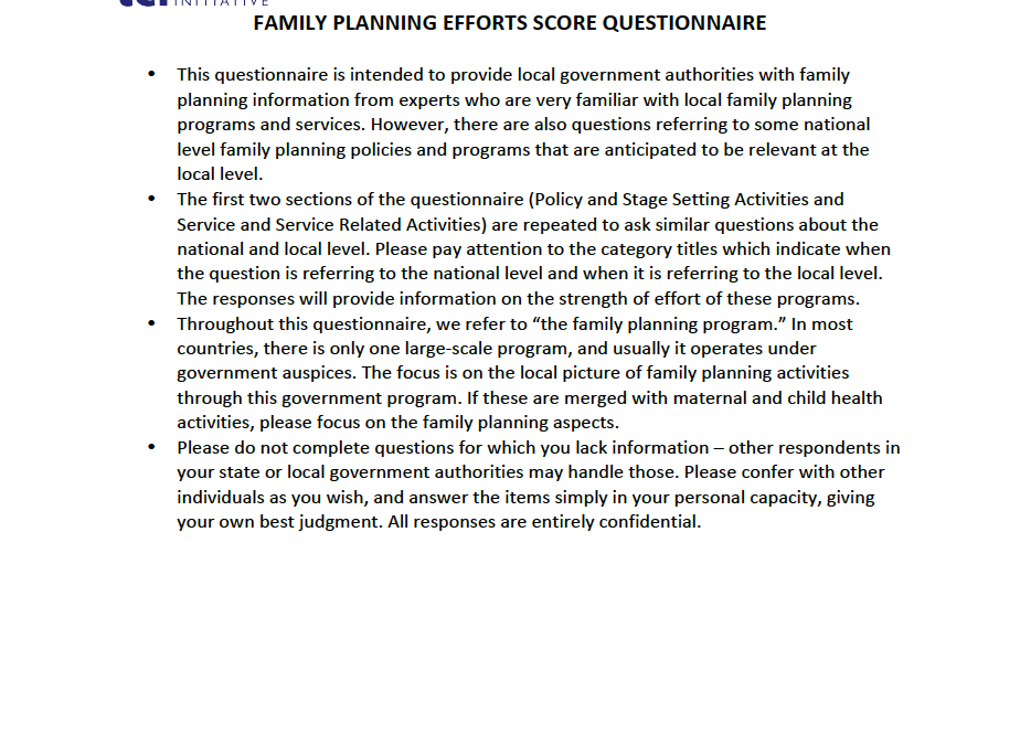 Questionnaire sur les efforts de planification familiale