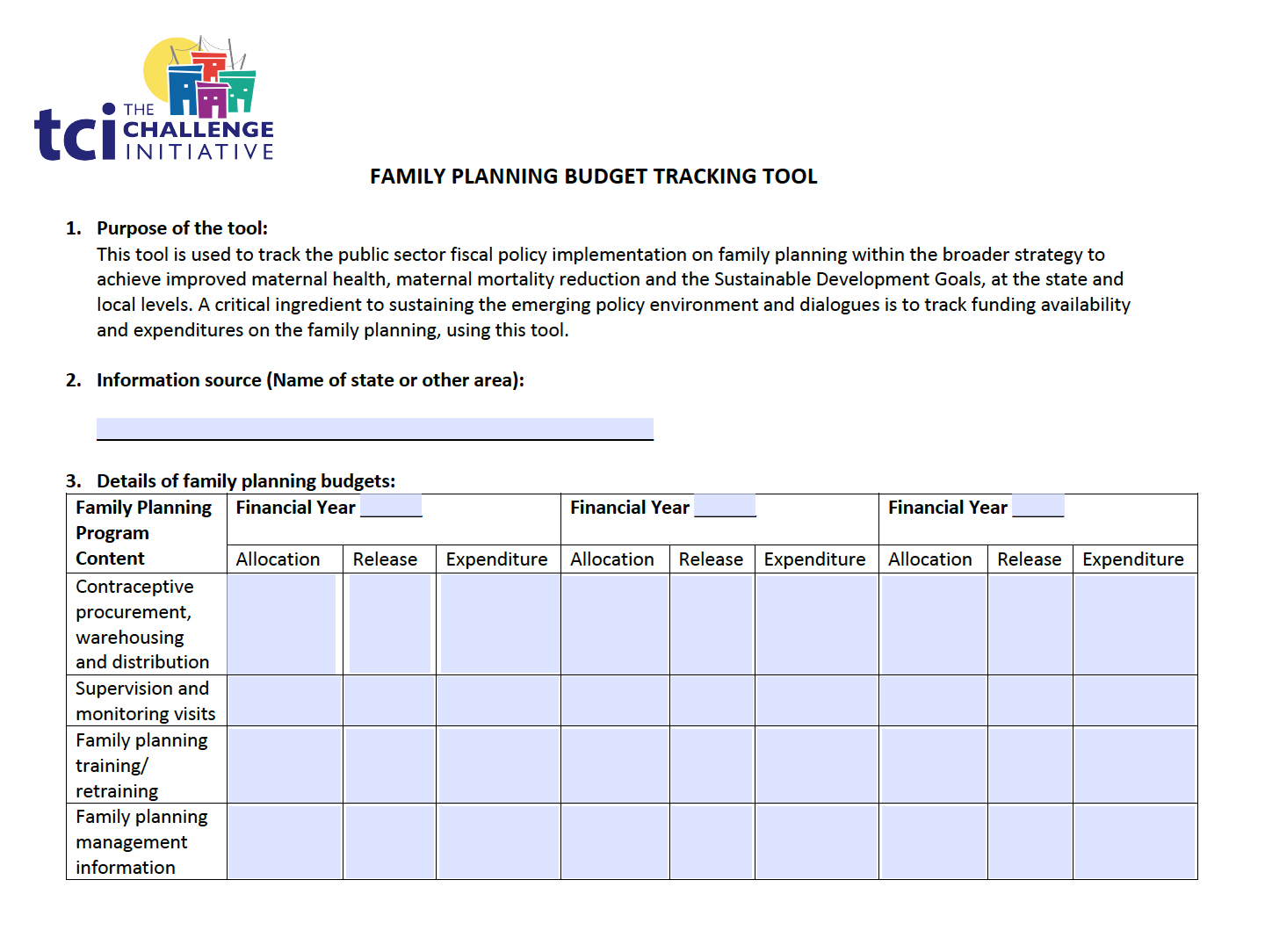 Family Planning Budget Tracking Tool