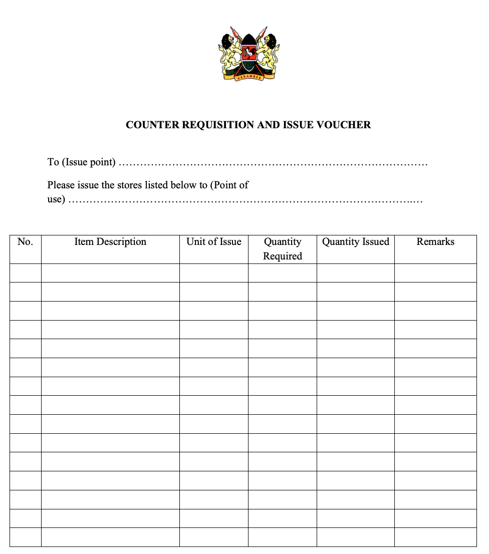 Counter Requisition and Issue Voucher