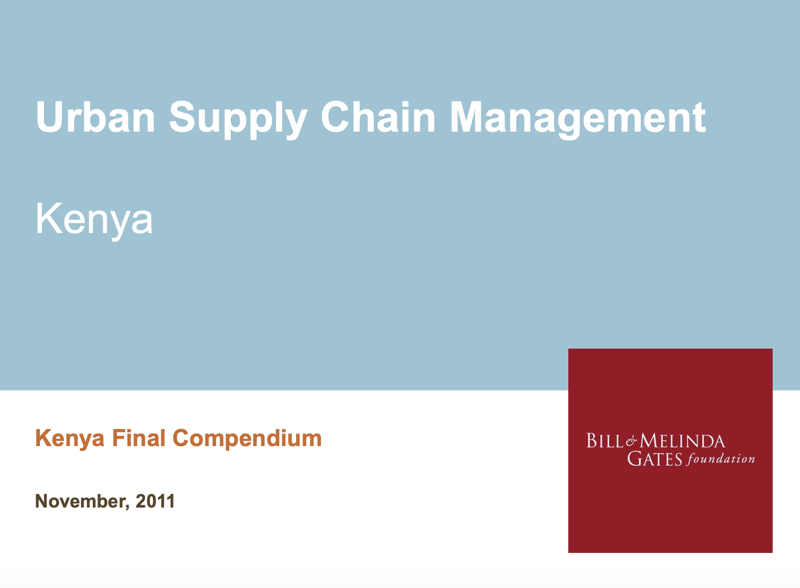 Urban Reproductive Health Commodity Supply Chain Study