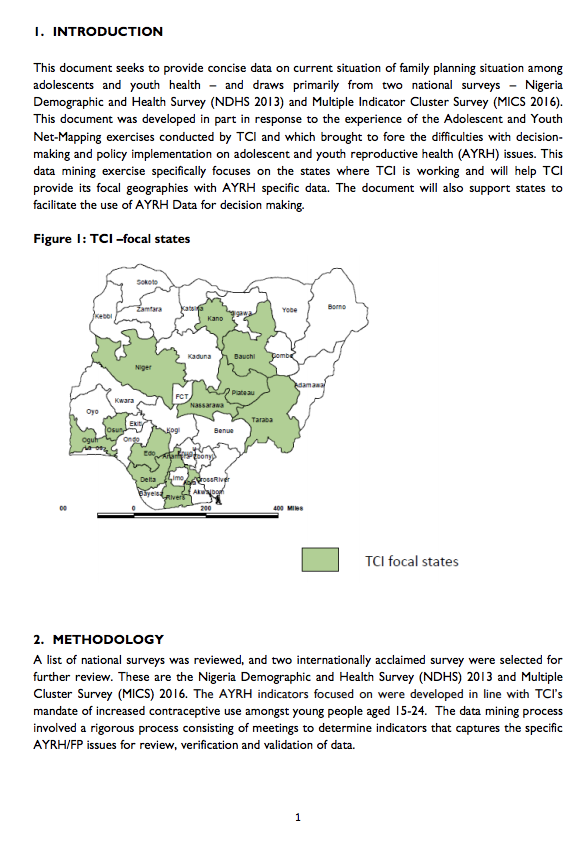 किशोर और युवा परिवार की योजना नाइजीरिया में चयनित राज्यों में प्रथाओं: मुख्य संकेतकों की समीक्षा