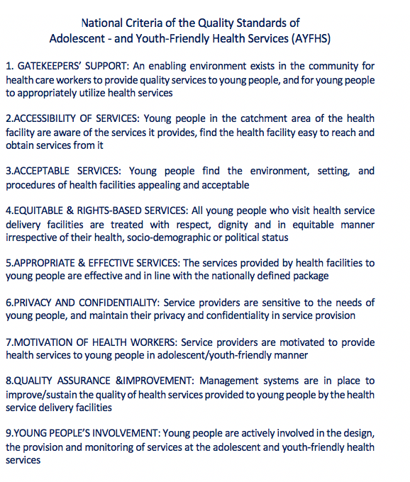 Critères nationaux des normes de qualité des services de santé adaptés aux adolescents et aux jeunes