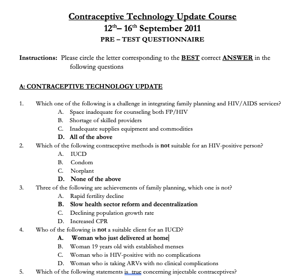 CTU Pre Test Proposed Marking Scheme