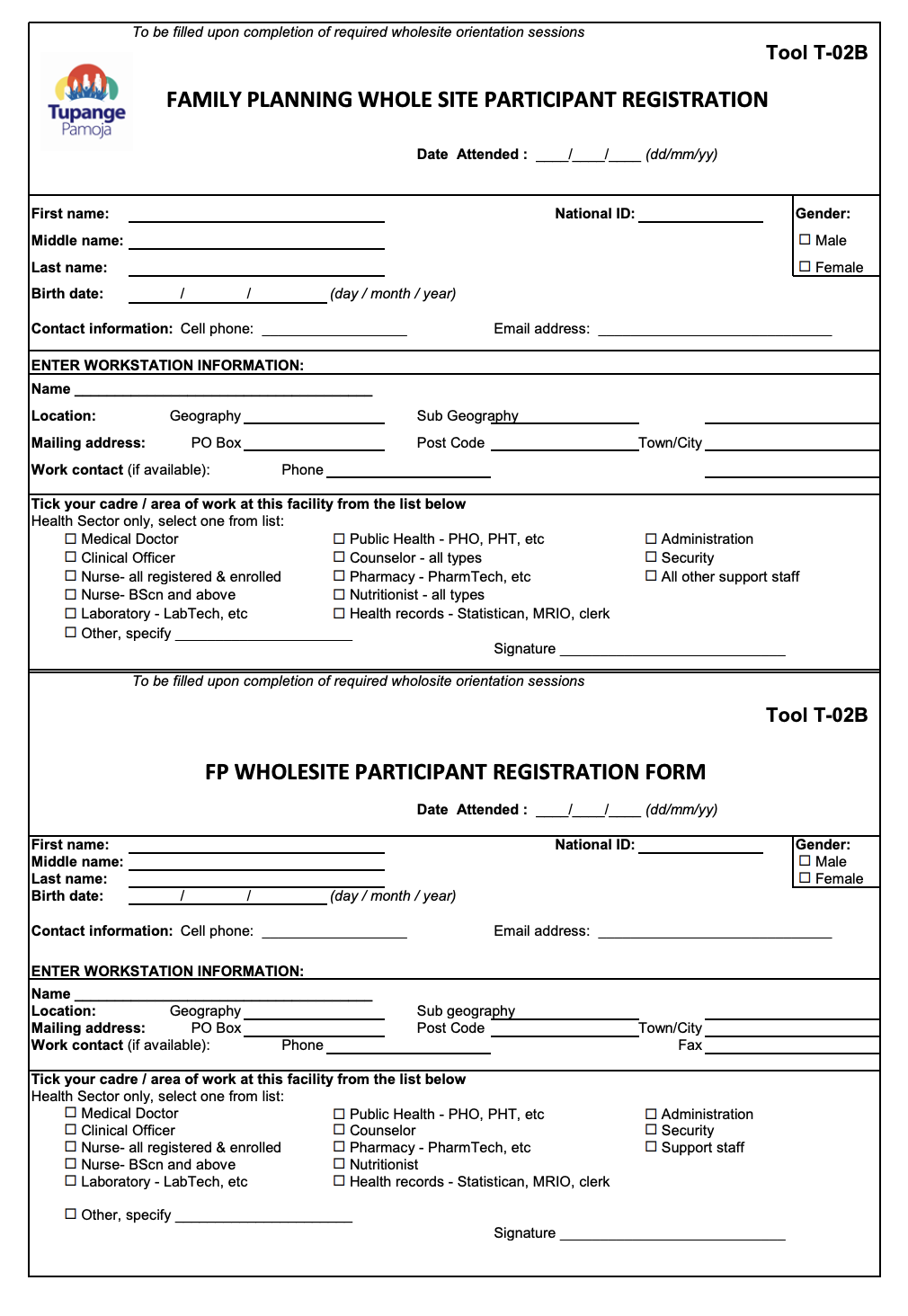 Whole Site Participant Registration Form