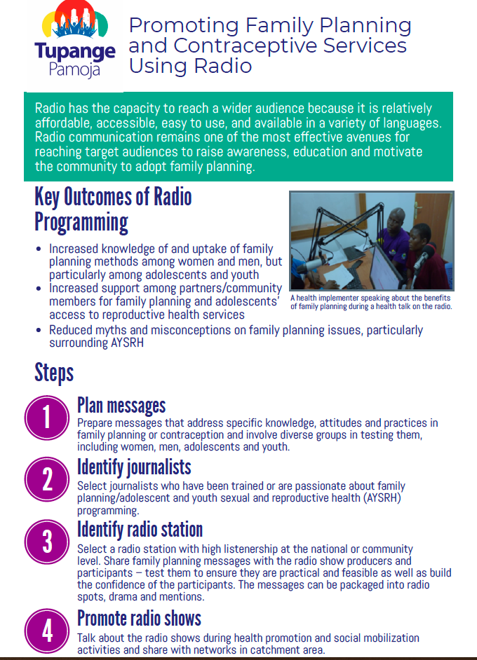 Promoting Family Planning and Contraceptive Services Using Radio Job Aid