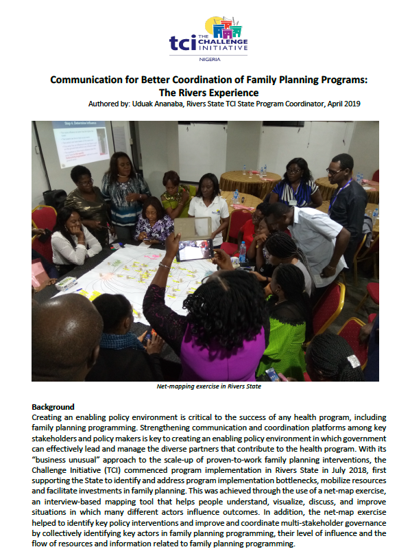 Communication pour une meilleure coordination des programmes de planification familiale : L'expérience des rivières
