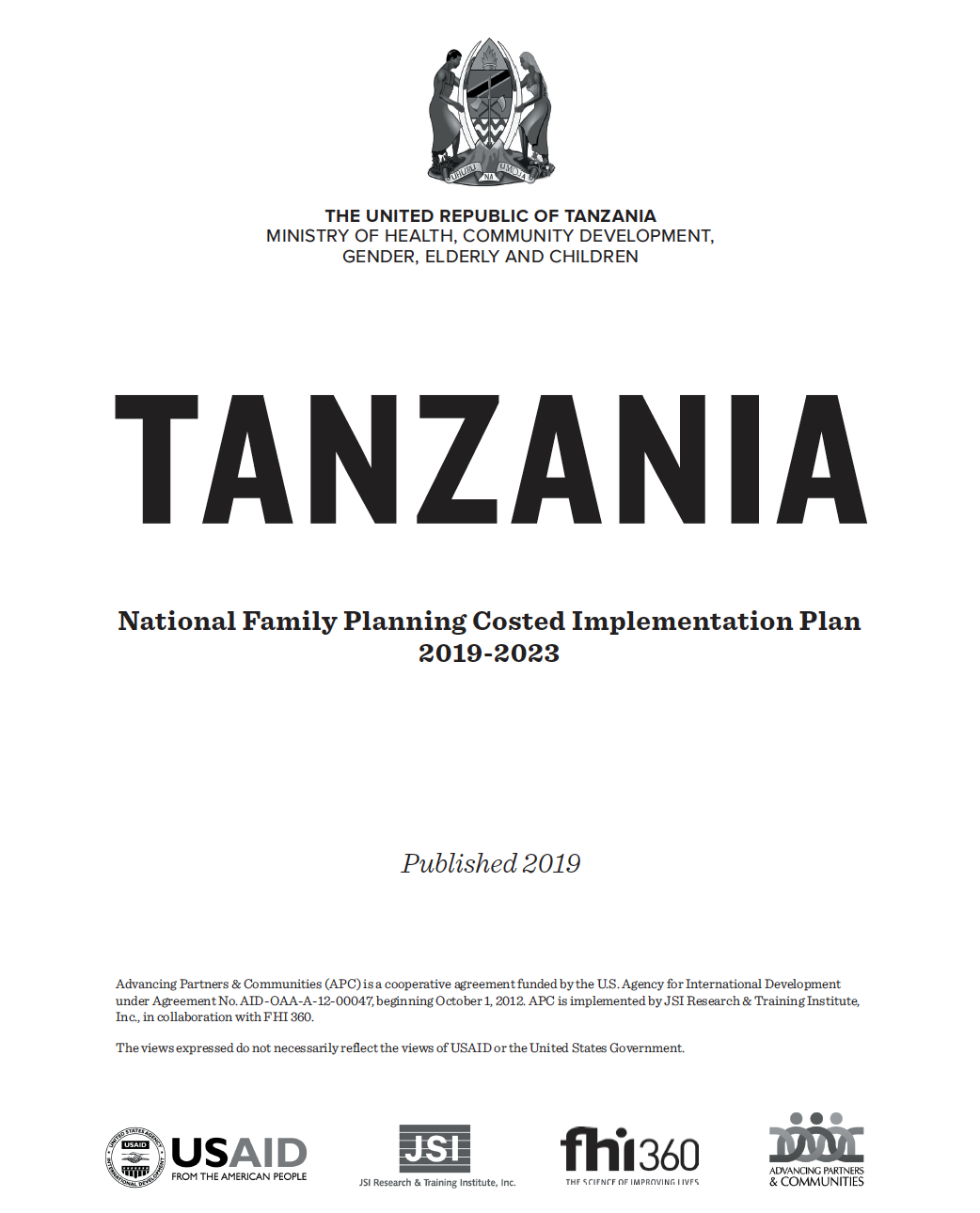 تنزانیہ نیشنل فیملی پلاننگ لاگت سے عملدرآمد کا منصوبہ (2019-2023)