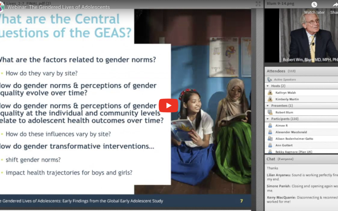 Webinar: The Gendered Lives of Young Adolescents: Lessons from the Global Early Adolescent Study