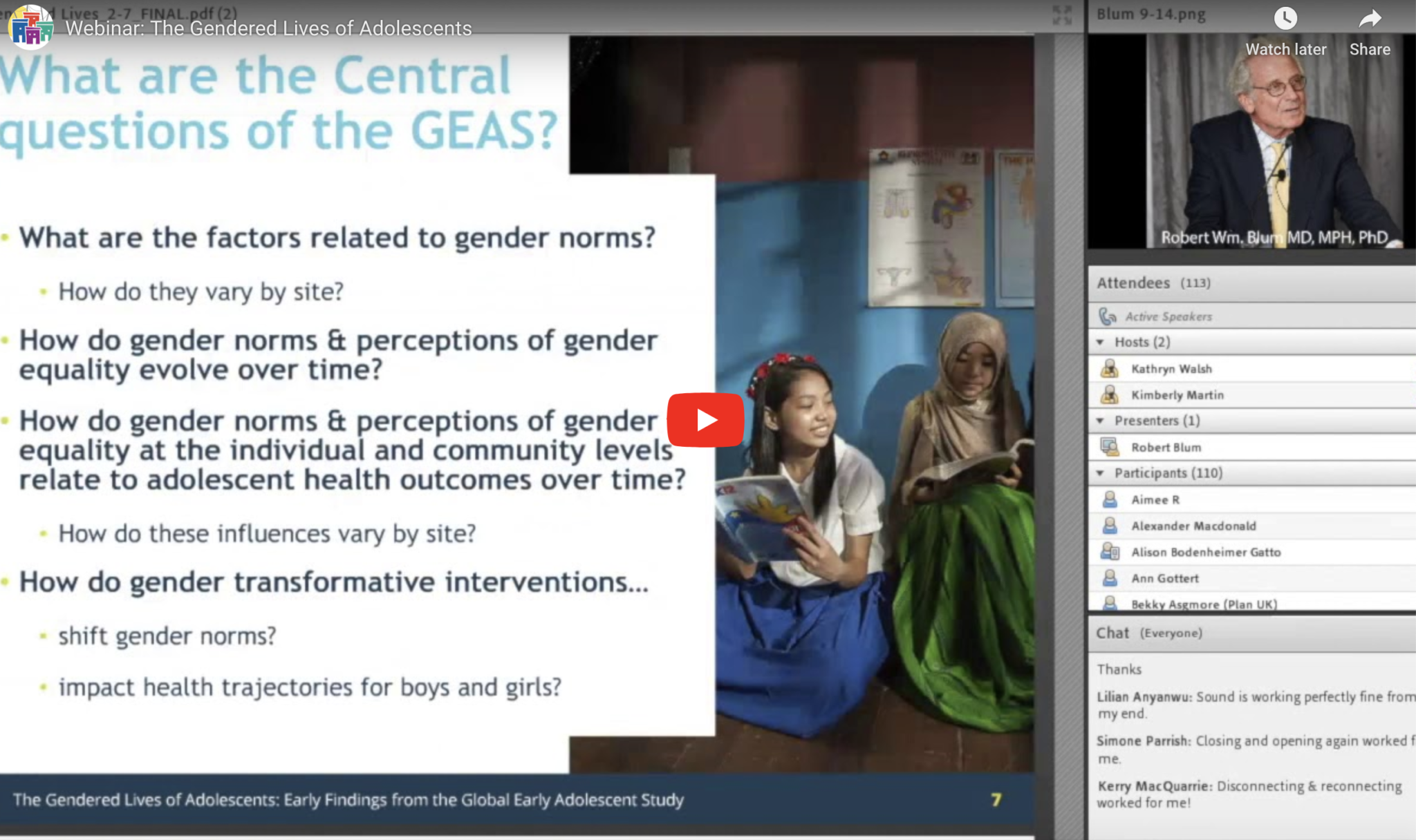 Webinaire : The Gendered Lives of Young Adolescents : Leçons tirées de l'Étude mondiale sur les jeunes adolescents