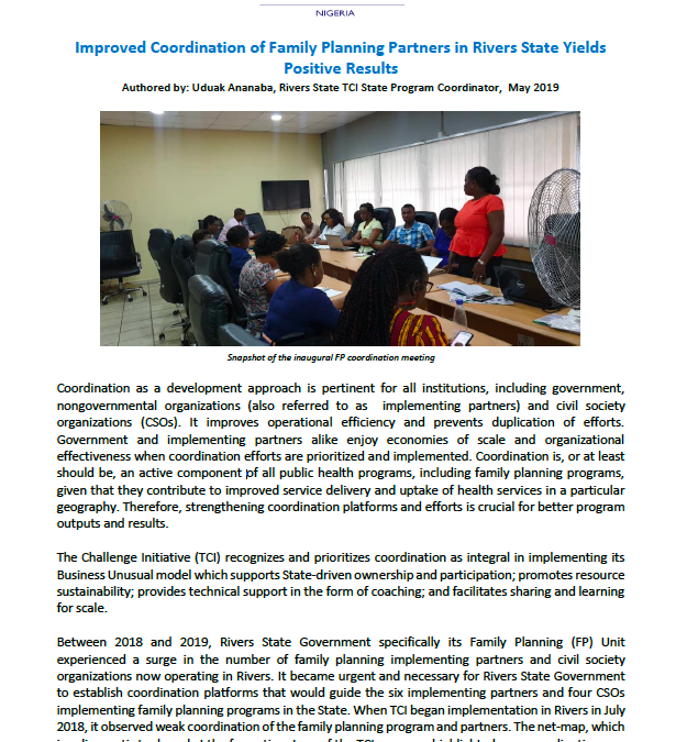 Improved Coordination of Family Planning Partners in Rivers State Yields Positive Results