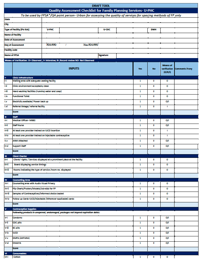 Liste de contrôle de l'évaluation de la qualité (AQ)