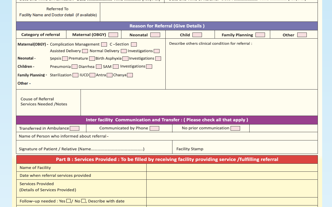 Facility Referral Form, Indore