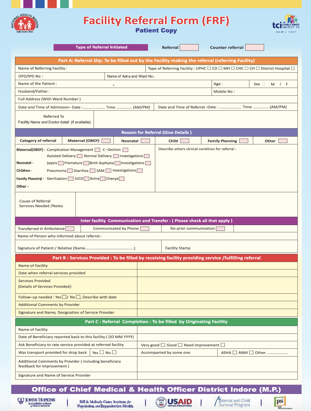 Facility Referral Form, Indore