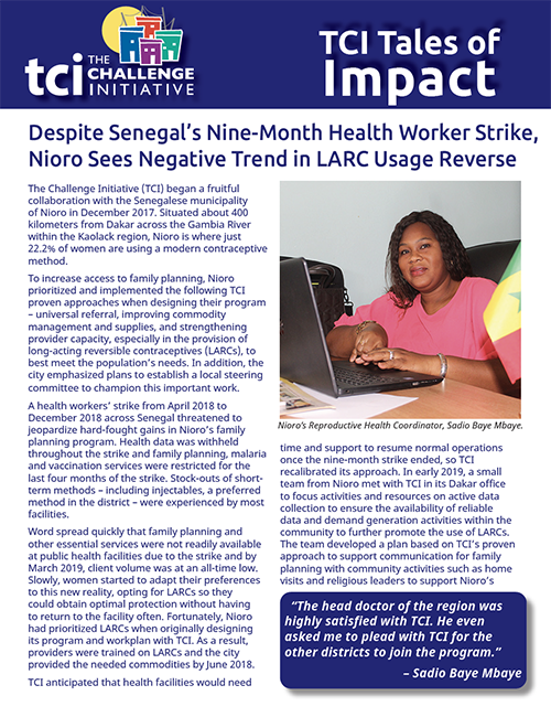 सेनेगल के नौ महीने के स्वास्थ्य कार्यकर्ता हड़ताल के बावजूद, Nioro LARC उपयोग रिवर्स में नकारात्मक प्रवृत्ति देखता है