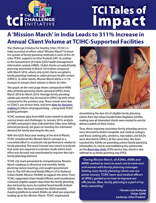 Une "marche de mission" en Inde entraîne une augmentation de 311% du volume annuel de clients dans les établissements soutenus par le TCIHC