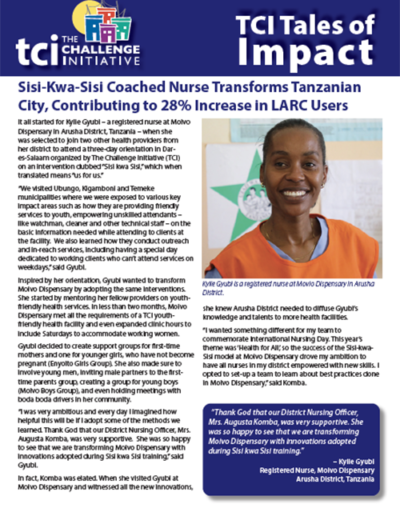 Sisi-Kwa-Sisi Coached Nurse Transforms Tanzanian City, Contributing to 28% Increase in LARC Users