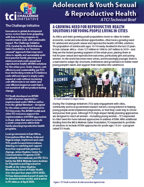 Adolescent  and Youth Sexual and Reproductive Health – A TCI Technical Brief