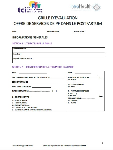 Grille D'Evaluation Offre De Services De PF Dans Le Postpartum
