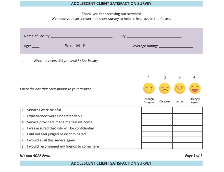 Sample Adolescent Client Satisfaction Survey