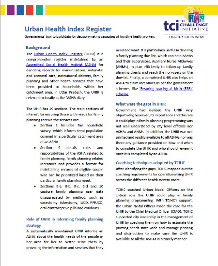Urban Health Index Register