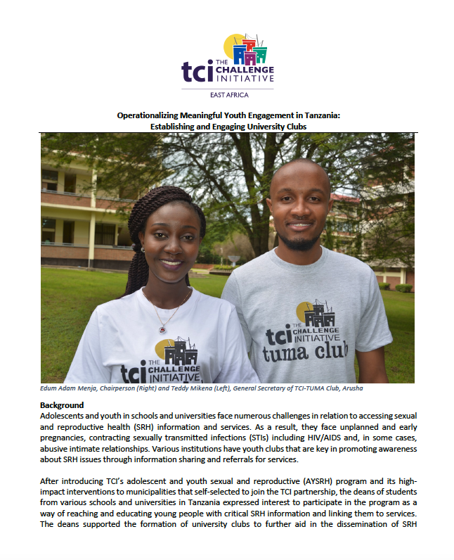 Operationalizing Meaningful Youth Engagement in Tanzania: Establishing and Engaging University Clubs