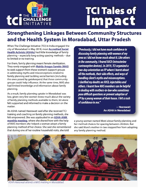 Renforcement des liens entre les structures communautaires et le système de santé à Moradabad, Uttar Pradesh
