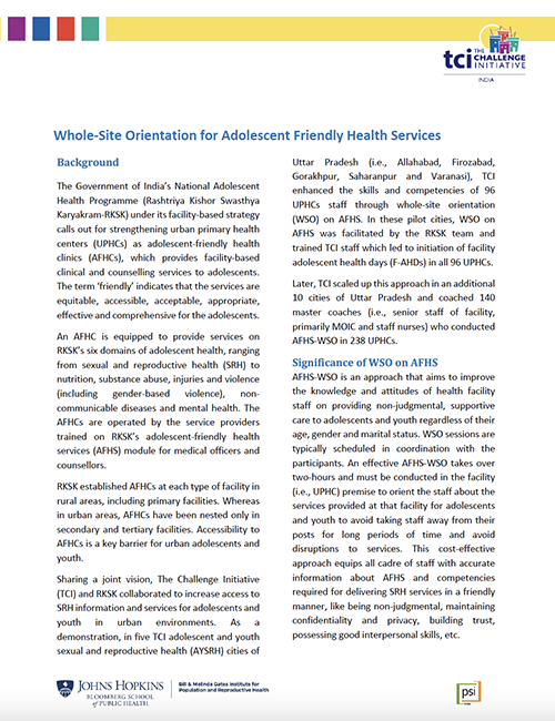 Whole-Site Orientation for Adolescent Friendly Health Services