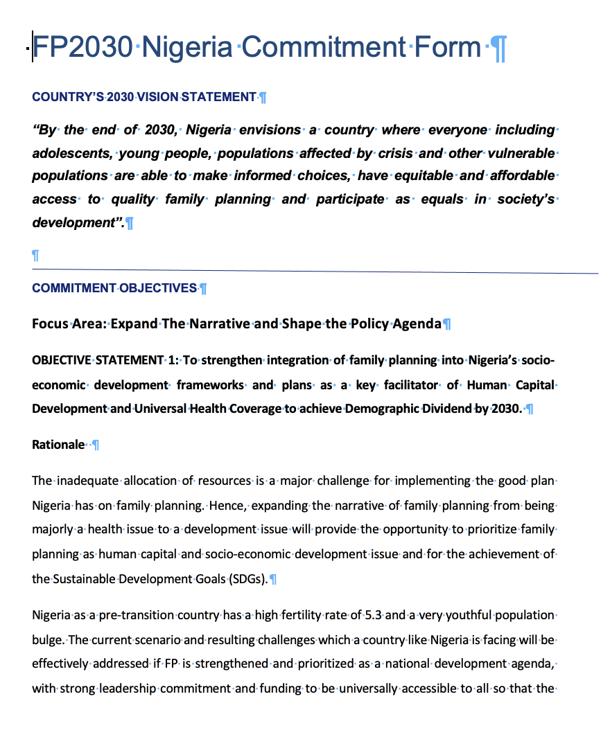 FP2030 Nigeria Commitment Form