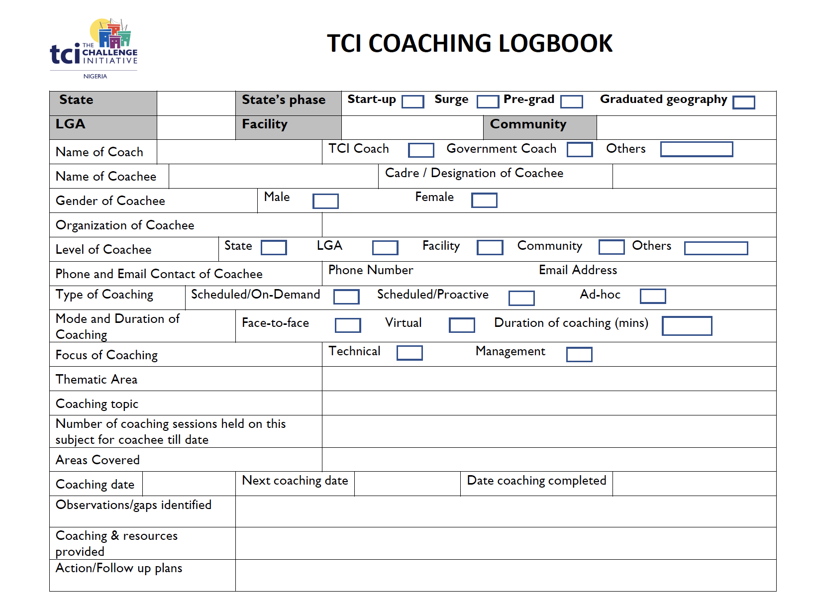 TCI Nigeria Coaching Logbook