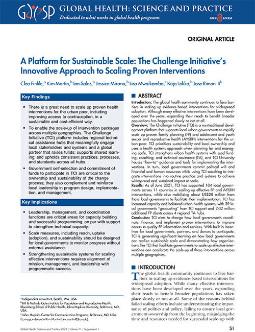 A Platform for Sustainable Scale: The Challenge Initiative’s Innovative Approach to Scaling Proven Interventions