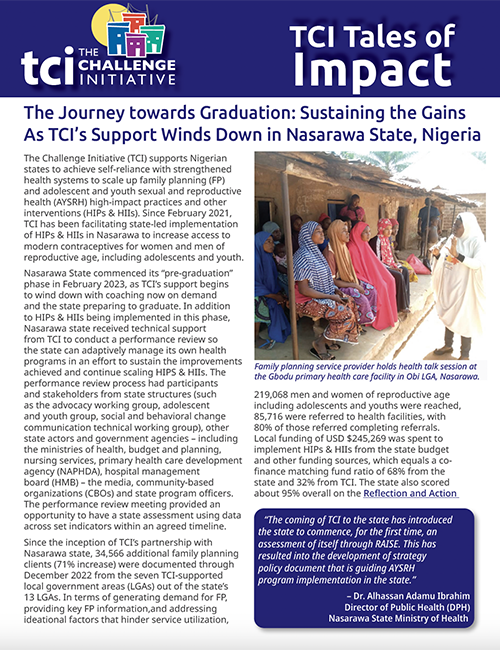 The Journey towards Graduation: Sustaining the Gains  As TCI’s Support Winds Down in Nasarawa State, Nigeria