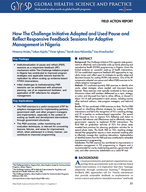 How The Challenge Initiative Adapted and Used Pause and Reflect Responsive Feedback Sessions for Adaptive Management in Nigeria