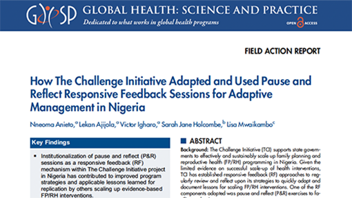 New GHSP Article Examines How TCI Used Pause and Reflect Responsive Feedback Sessions for Adaptive Management in Nigeria