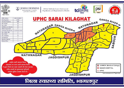 शहरी प्राथमिक स्वास्थ्य केंद्र मानचित्र भारत के बिहार राज्य में भागलपुर में उचित संसाधन आवंटन का मार्गदर्शन करता है