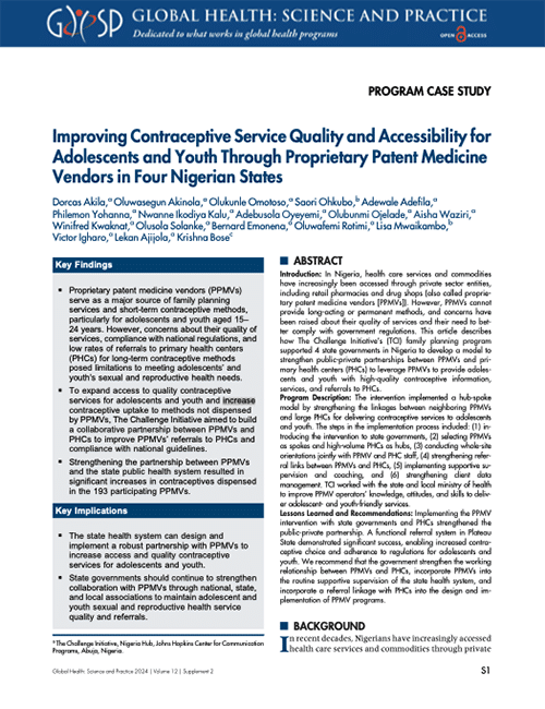 Improving Contraceptive Service Quality and Accessibility for Adolescents and Youth Through Proprietary Patent Medicine Vendors in Four Nigerian States