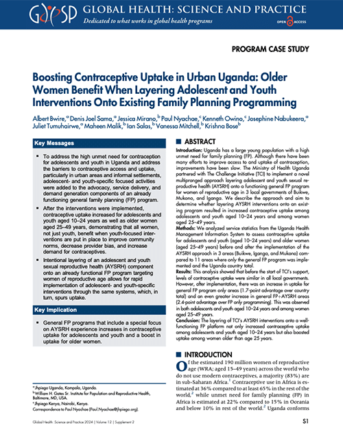 Boosting Contraceptive Uptake in Urban Uganda: Older Women Benefit When Layering Adolescent and Youth Interventions Onto Existing Family Planning Programming